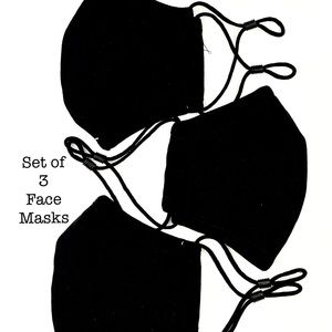 Set of 3 Face Masks - 2 Layers 100% Cotton Fabric